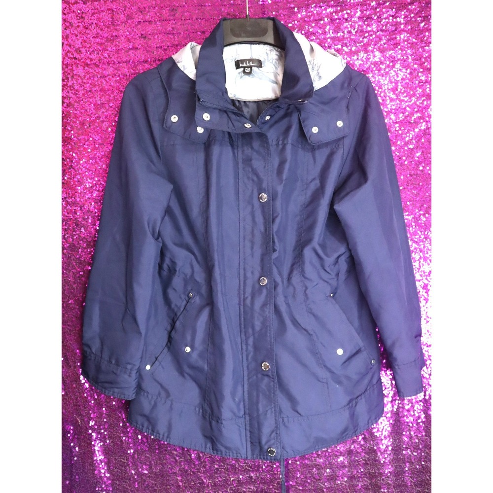 Navy Blue Windbreaker PM Nicole Miller Women Floral Hooded Jacket NM322002